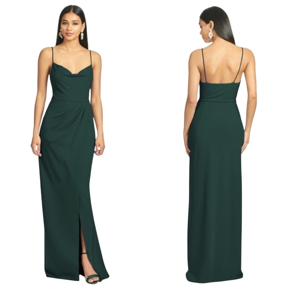 $285 NWT SACHIN‎ & BABI Paulina Gown Emerald Green Maxi Dress Slit V-Neck SZ 10